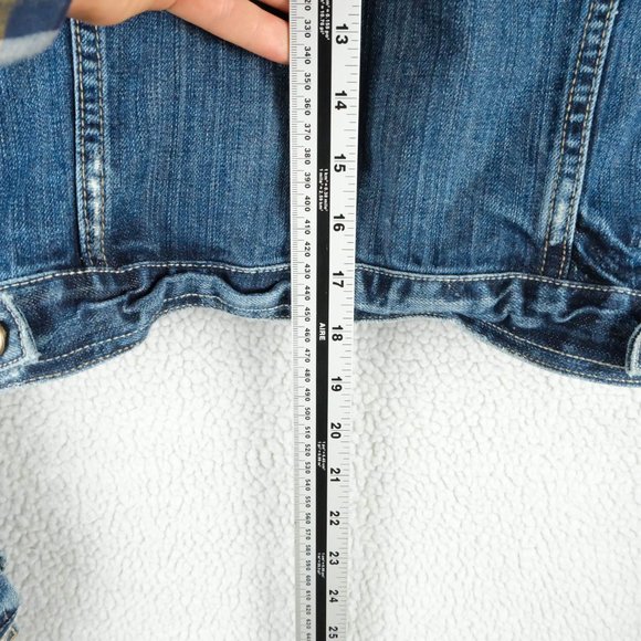 American Eagle Jean Jacket Girls Large Blue Cropped Studded Biker Rustic Denim - Picture 6 of 9